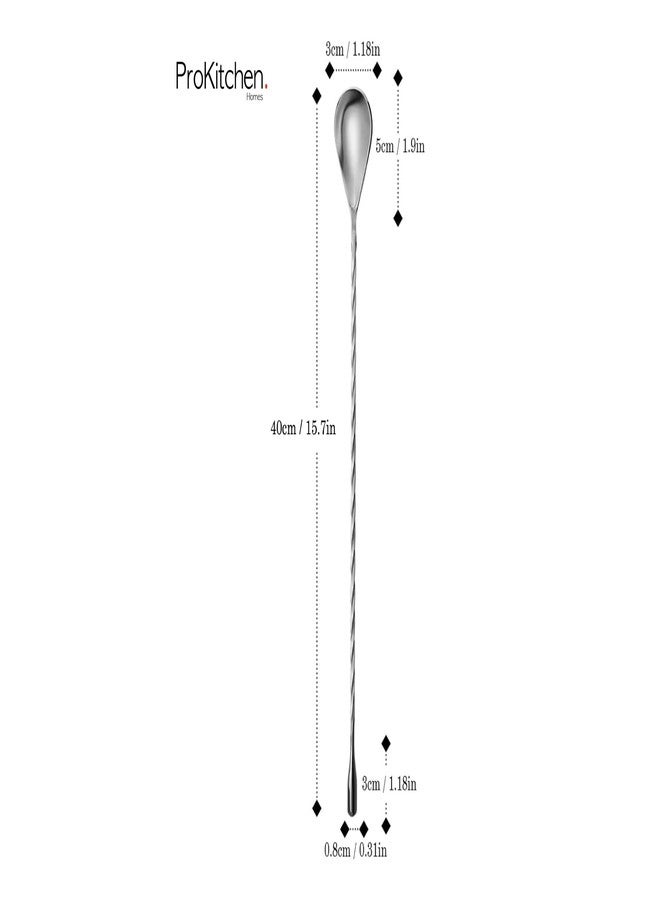 ProKitchen.Homes ProKitchen Teardrop Bar Spoon, Twisted Design Bar Spoon, Stainless Steel Silver Professional Barware for Stirring Cocktails, Mixing Drinks and Beverages, Ideal for Home Bars and Professional Use 40 CM - Image 2